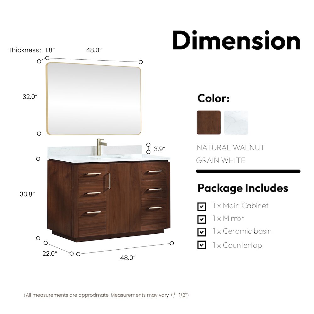 San 48" Free-standing Single Bath Vanity in Natural Walnut. Picture 18