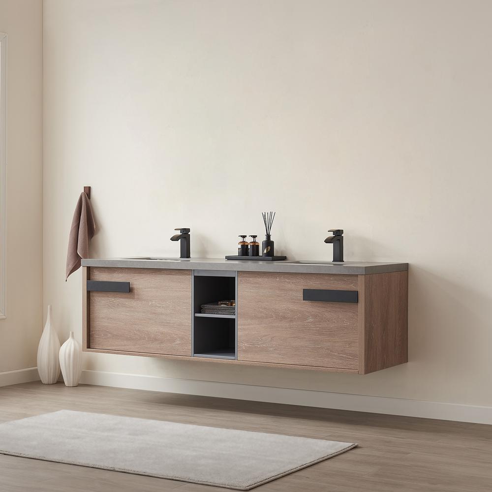 Carcastillo 72" Double Sink Bath Vanity with Grey Sintered Stone Top. Picture 3