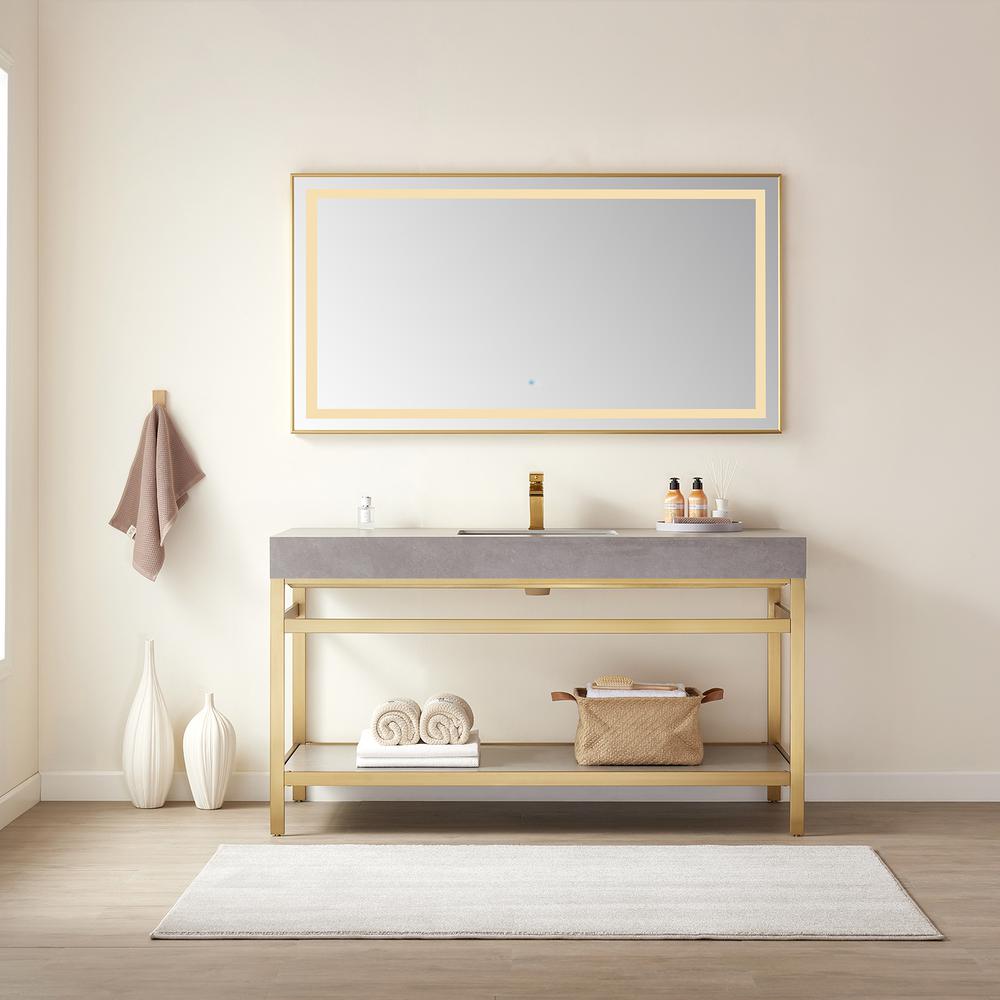 60" Rectangular Aluminum Framed LED Wall Mount Bathroom Vanity Mirror in Gold. Picture 9