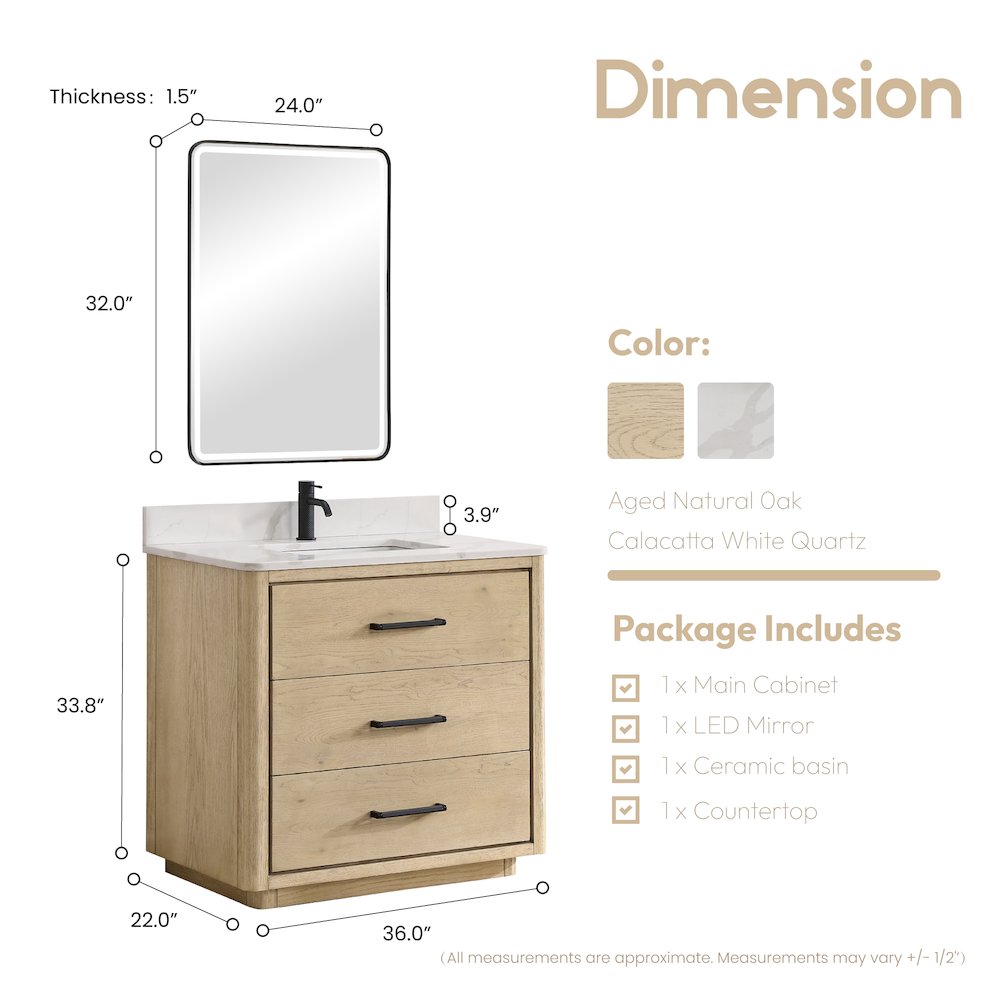 Porto 36" Free-standing Single Bath Vanity in Aged Natural Oak. Picture 12