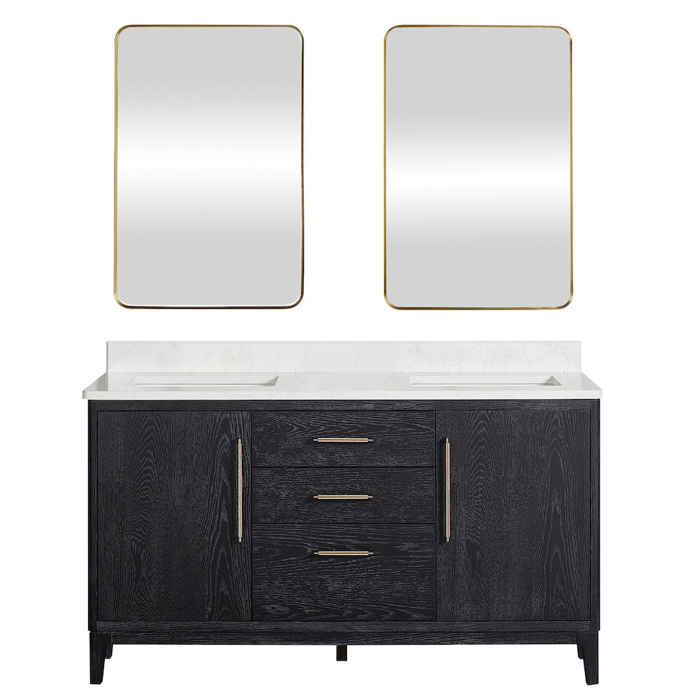 Gara 60M" Free-standing Double Bath Vanity in Fir Wood Black. Picture 2
