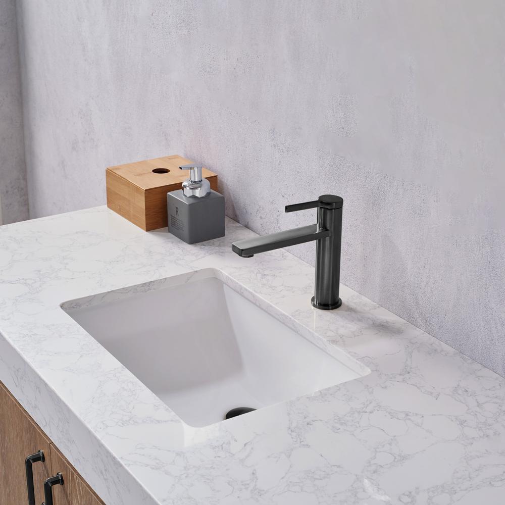 48B" Single Vanity with White Grain Stone Countertop Without Mirror. Picture 7