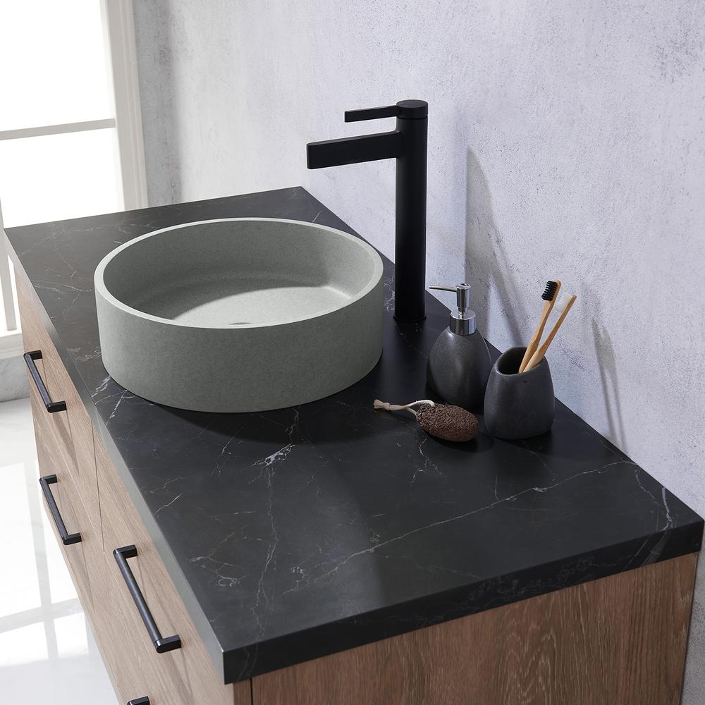 Single Sink Bath Vanity with Black Sintered Stone Top with Concrete Sink. Picture 8