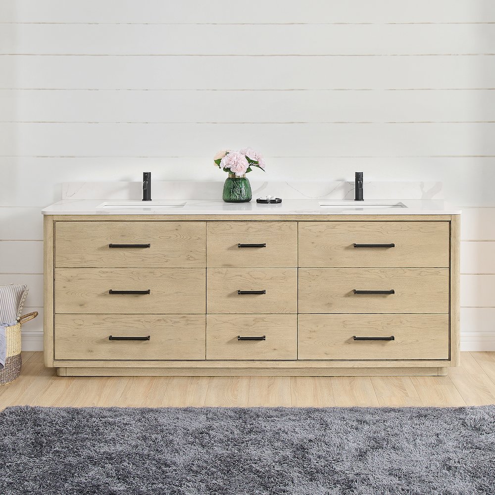 Porto 84" Free-standing Double Bath Vanity in Aged Natural Oak. Picture 3