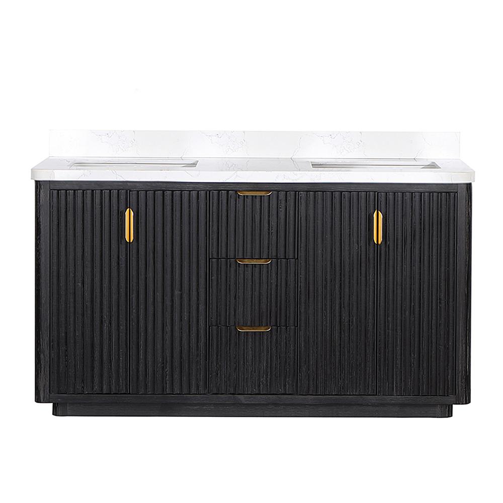 Free-standing Double Bathroom Vanity with Composite top in Lightning White. Picture 8