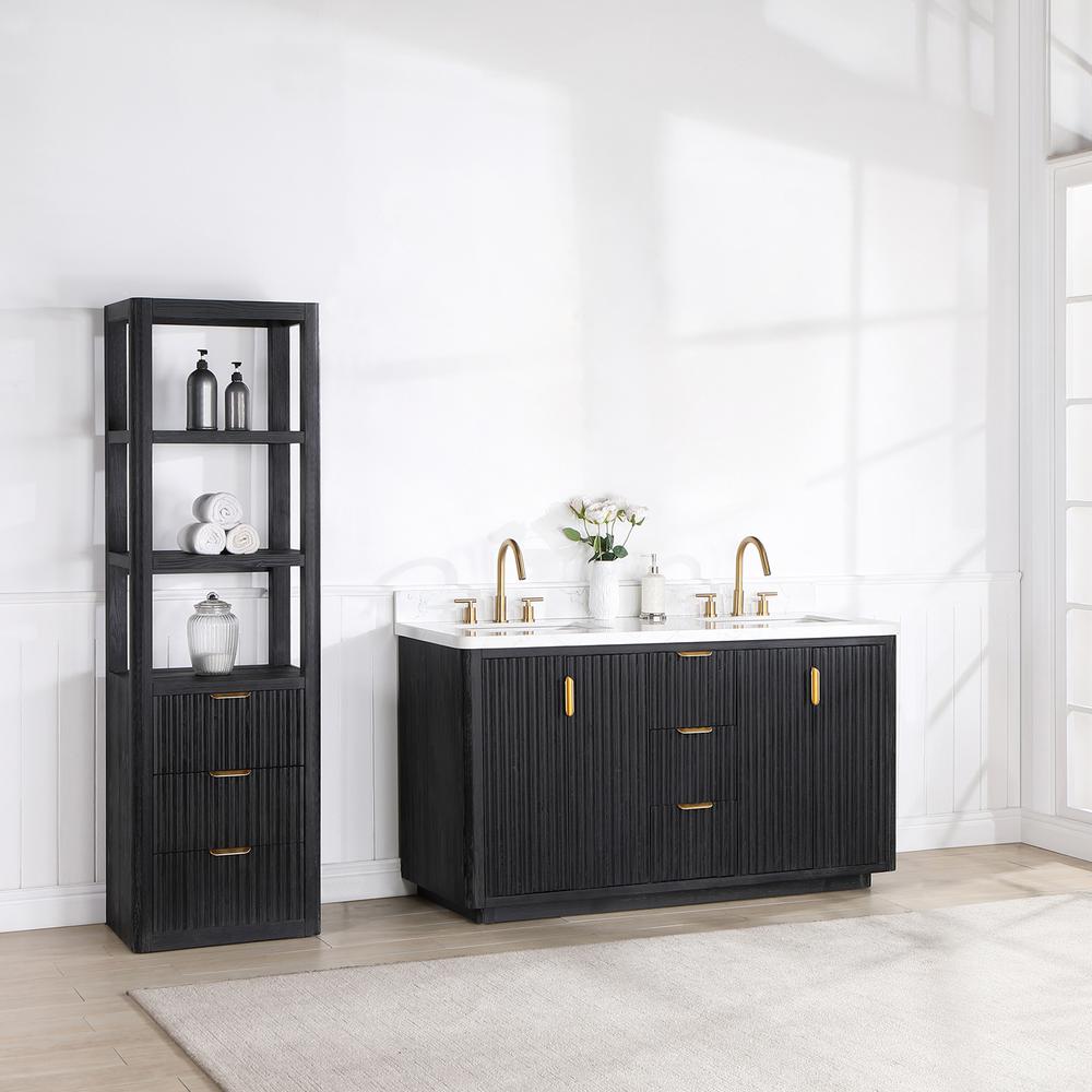 Free-standing Double Bathroom Vanity with Composite top in Lightning White. Picture 17