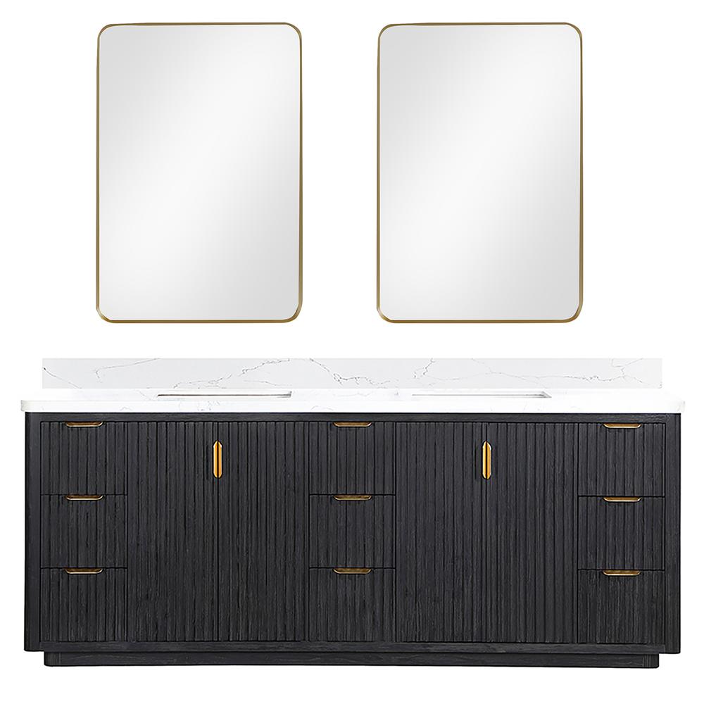 Free-standing Double Bathroom Vanity with Composite top and Mirror. Picture 1