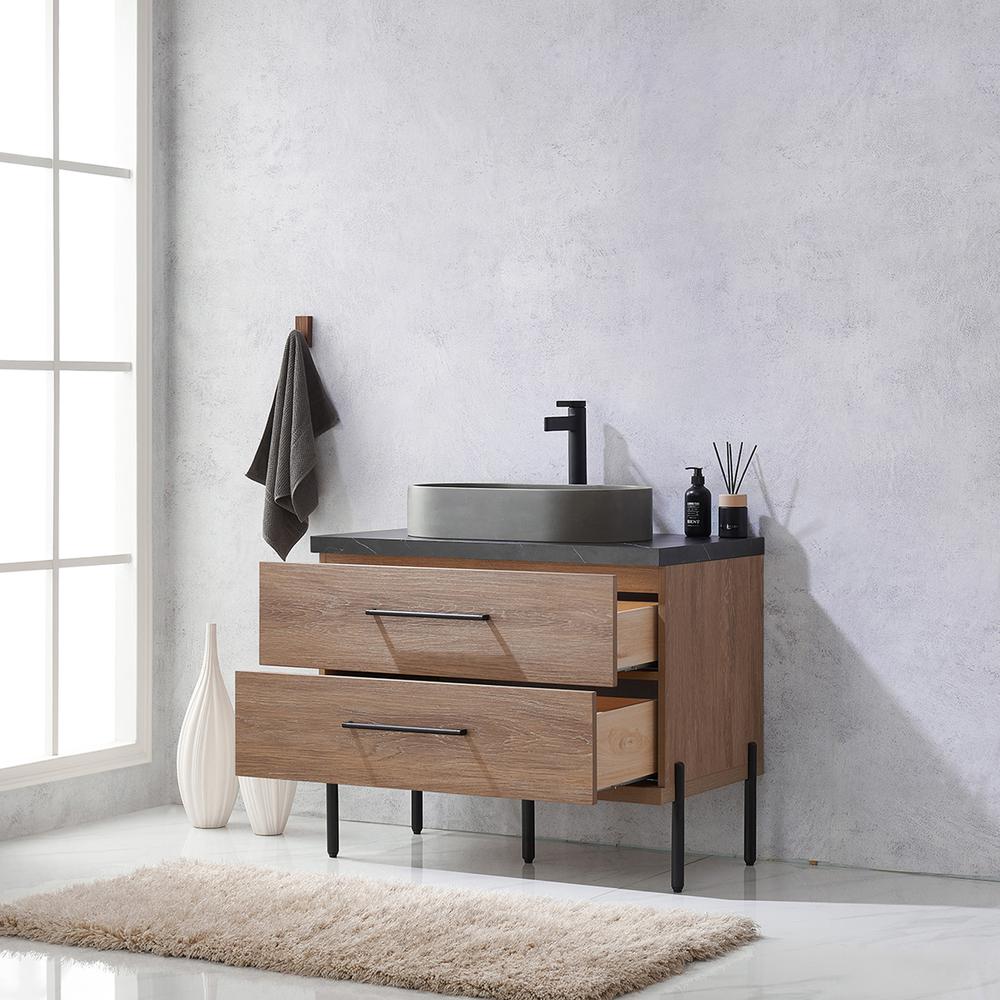 Single Sink Bath Vanity with Black Sintered Stone Top with Concrete Sink. Picture 6