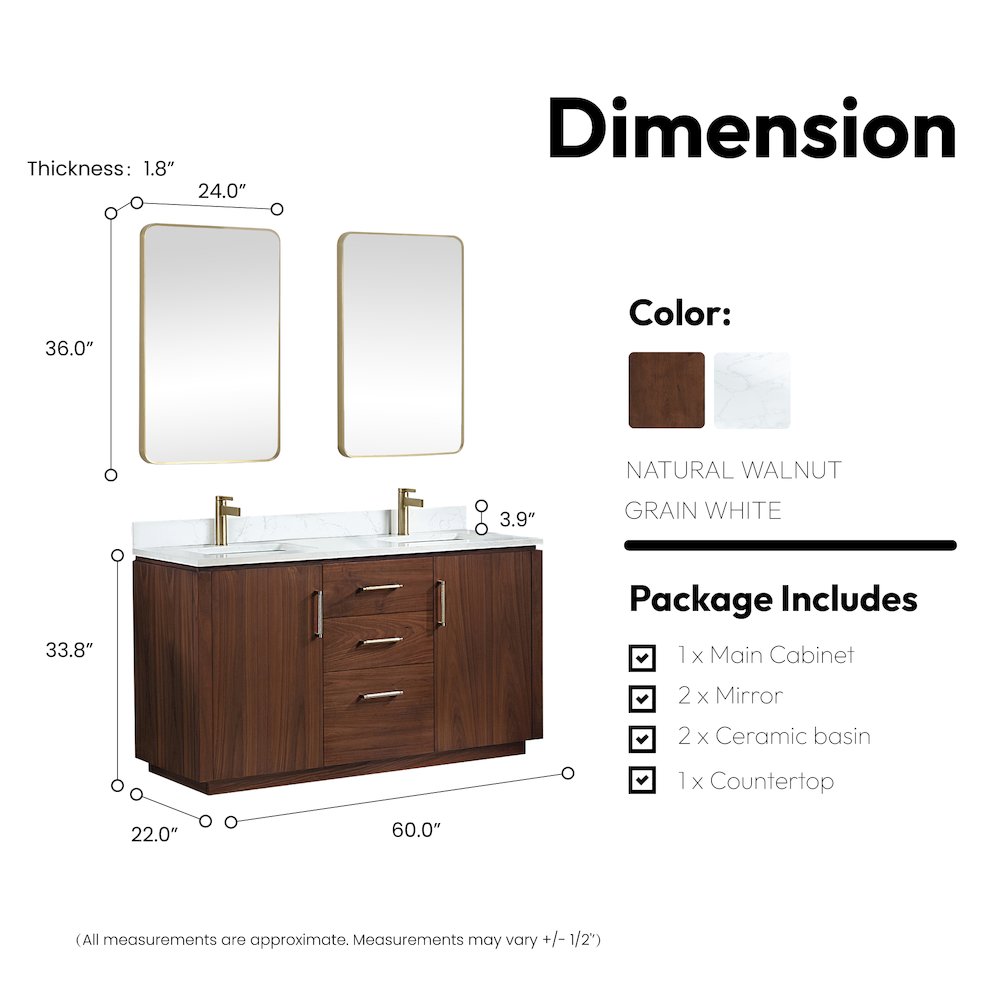 San 60M" Free-standing Double Bath Vanity in Natural Walnut. Picture 17