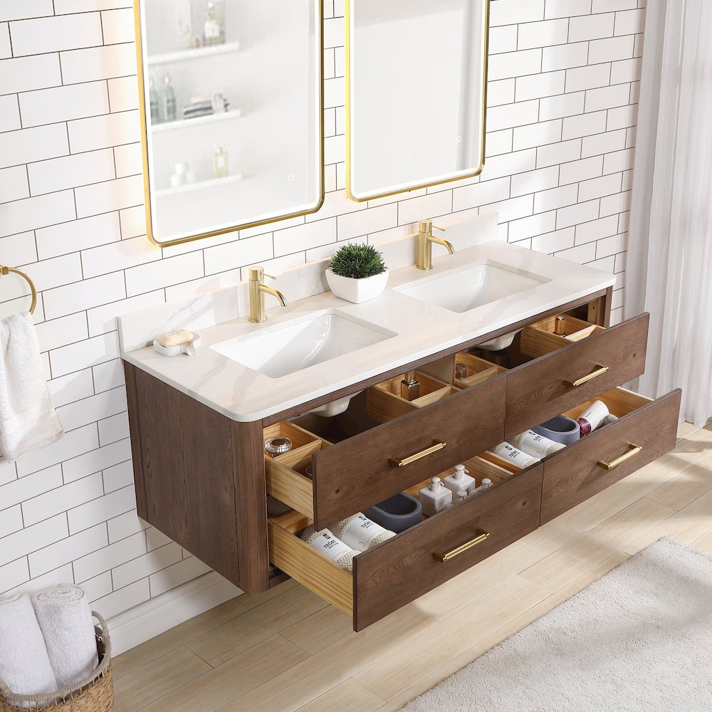 Cristo 60M" Floating Double Bath Vanity in Aged Dark Brown Oak. Picture 8