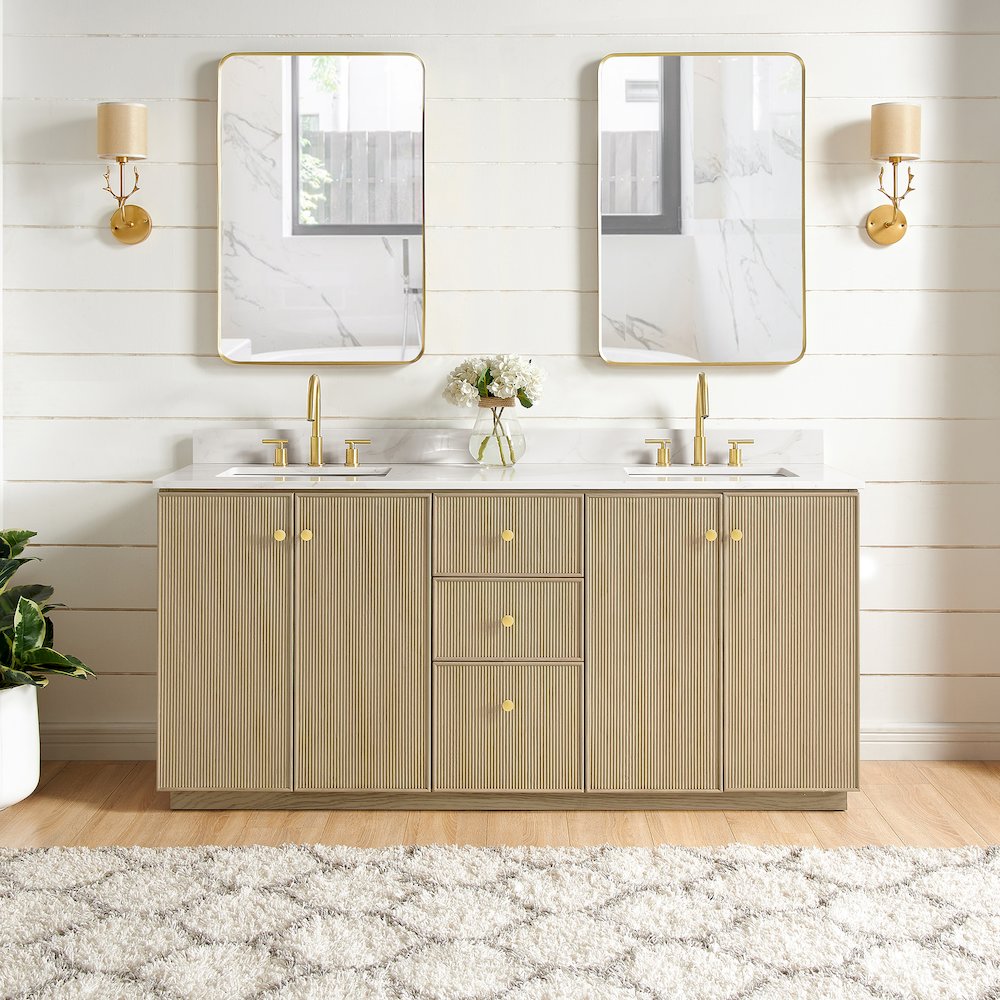 Oza 72" Free-standing Double Bath Vanity in Aged Natural Oak. Picture 6