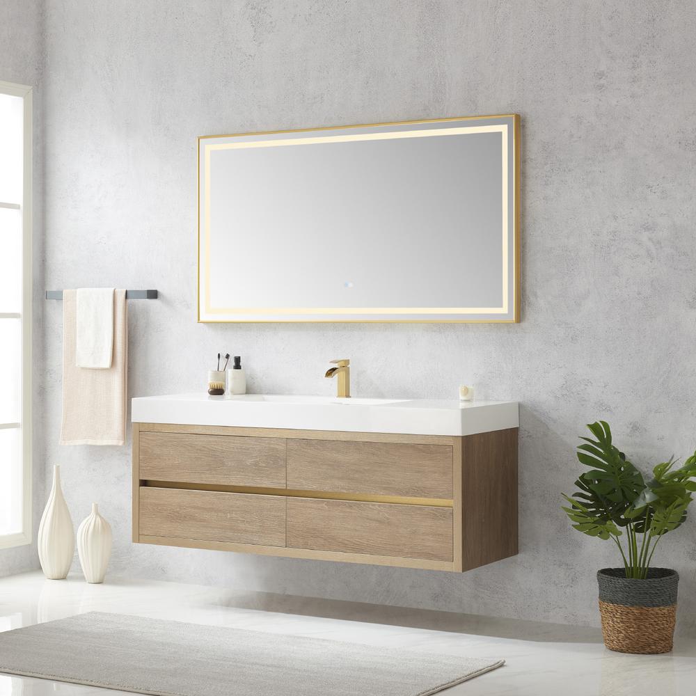 Single Sink Wall-Mount Bath Vanity Composite Integral Sink Top and Mirror. Picture 4