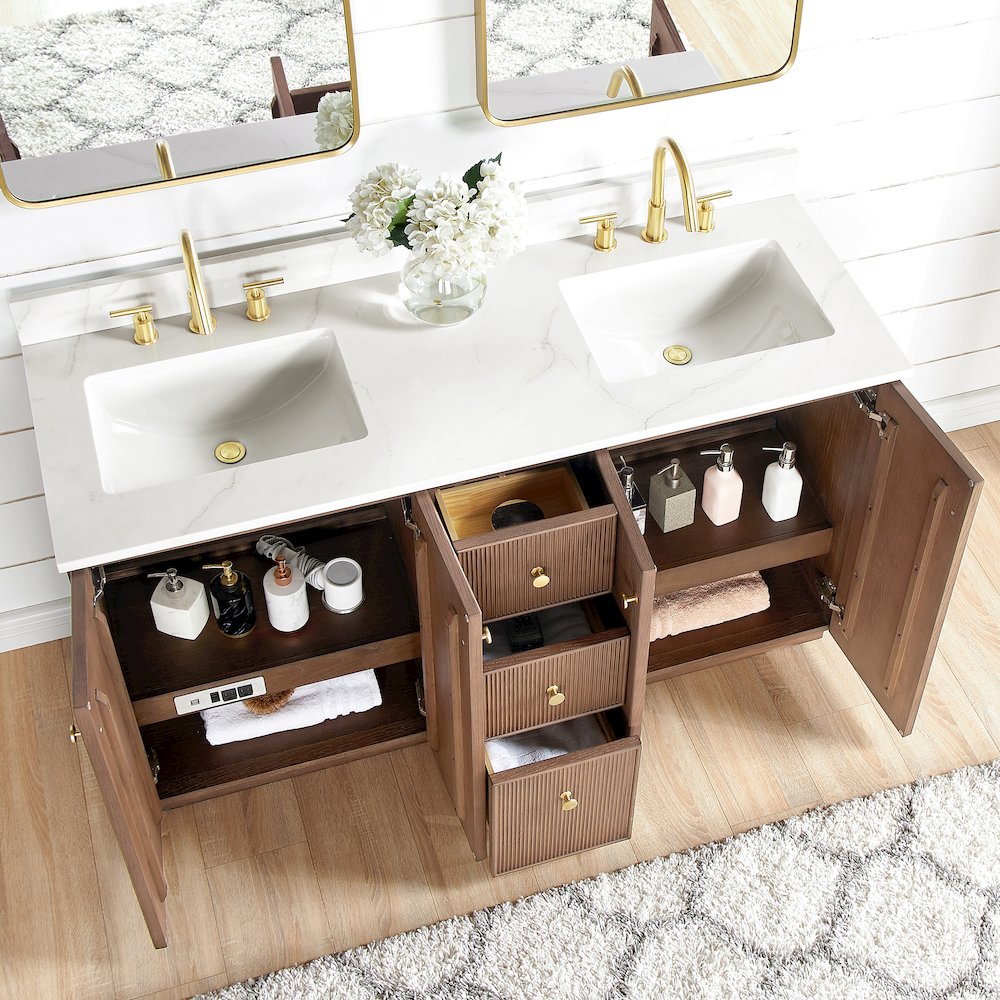 Oza 60M" Free-standing Double Bath Vanity in Aged Dark Brown Oak. Picture 7