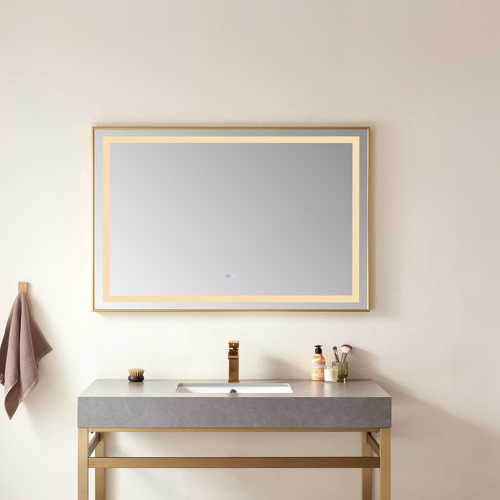 36" Rectangular Aluminum Framed LED Wall Mount Bathroom Vanity Mirror in Gold. Picture 8