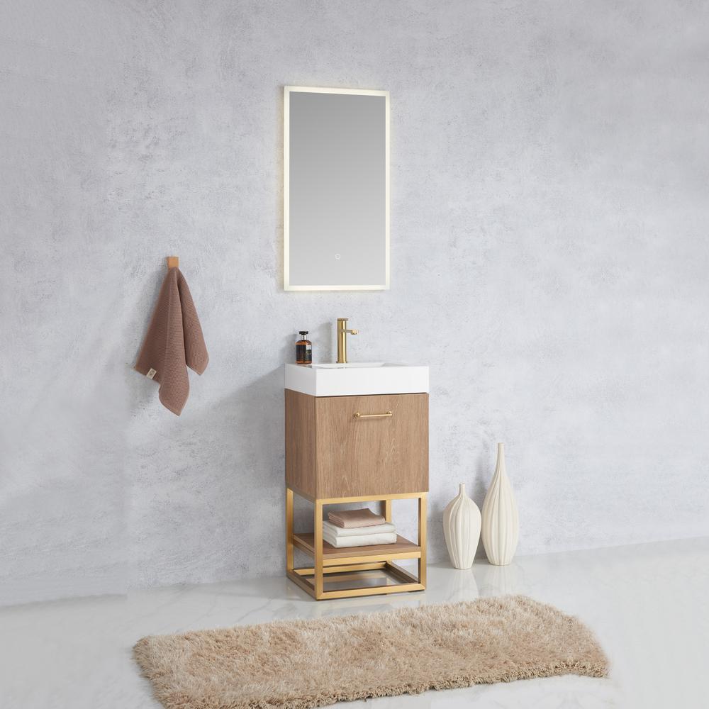 18" Single Sink Bath Vanity with Whole Artificial Stone Basin Top and Mirror. Picture 5