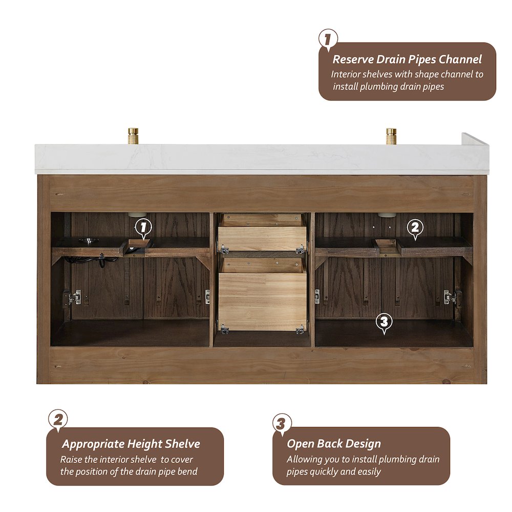 Jakarta 72" Freestanding Double Bath Vanity in Aged Dark Brown Oak. Picture 16