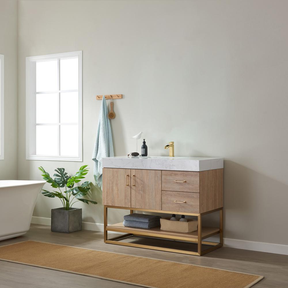 42" Single Vanity with White Grain Stone Countertop Without Mirror. Picture 12