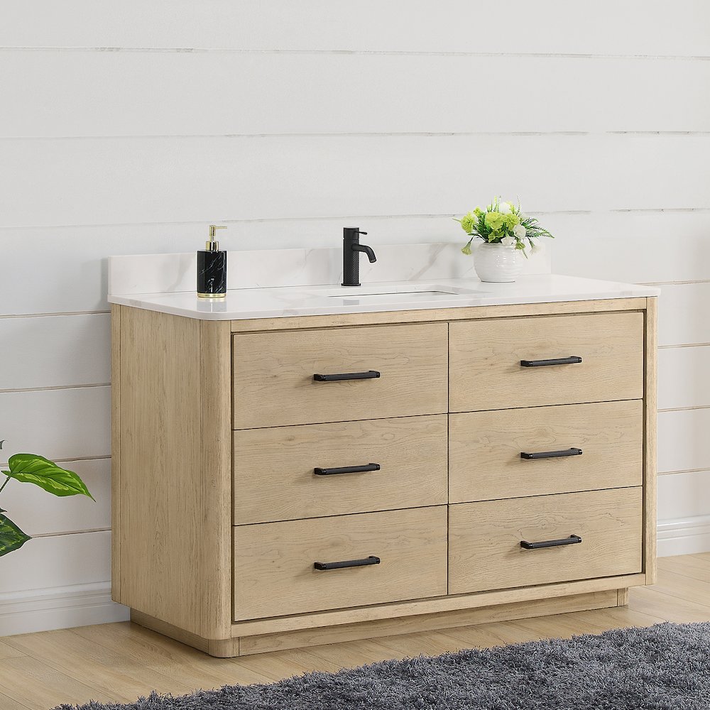 Porto 55" Free-standing Single Bath Vanity in Aged Natural Oak. Picture 4