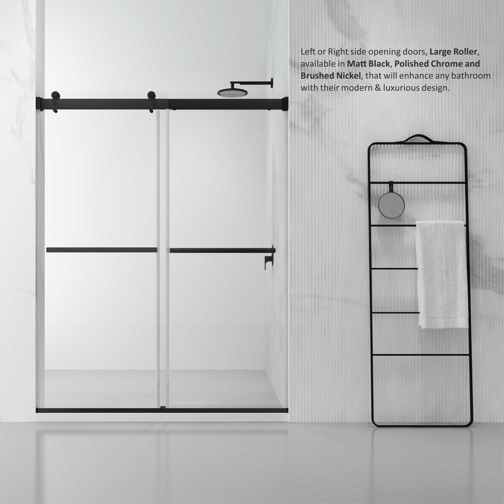 Spezia 60" W x 76" H Double Sliding Frameless Shower Door in Brushed Nickel. Picture 12