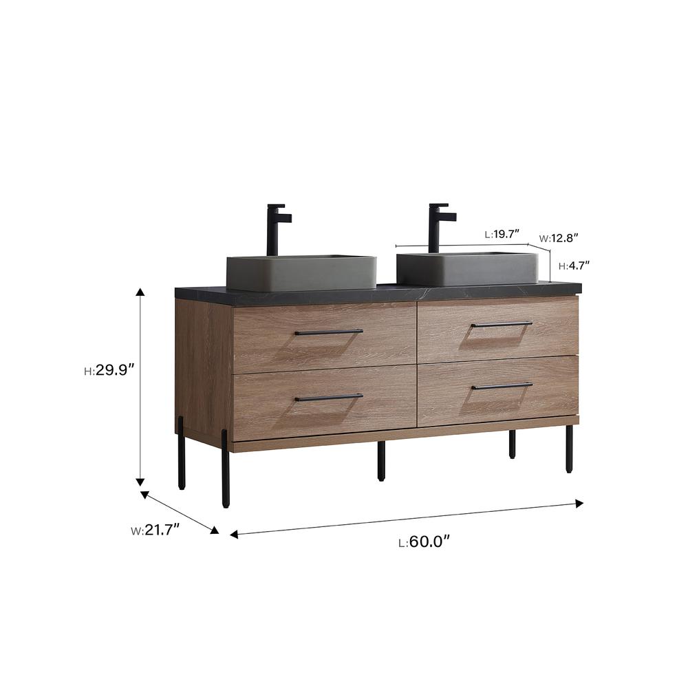 Double Sink Bath Vanity with Sintered Stone Top with Concrete Sink and Mirror. Picture 14