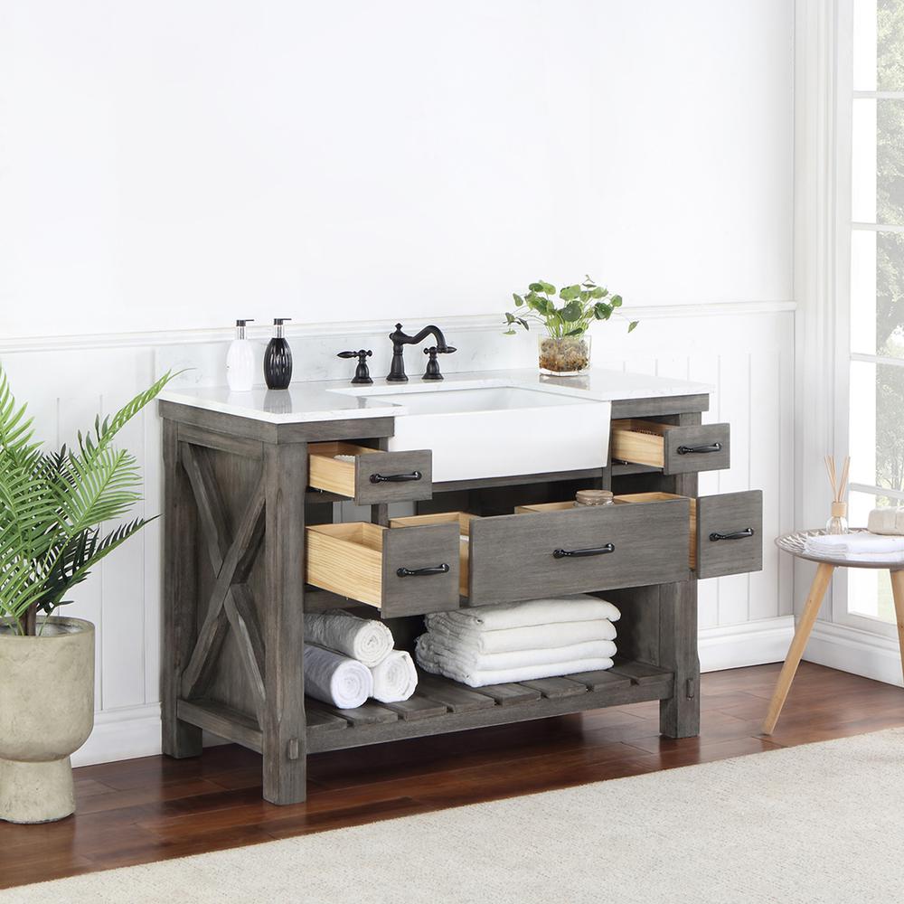 Single Bath Vanity with Composite Stone Top, White Farmhouse Basin. Picture 6