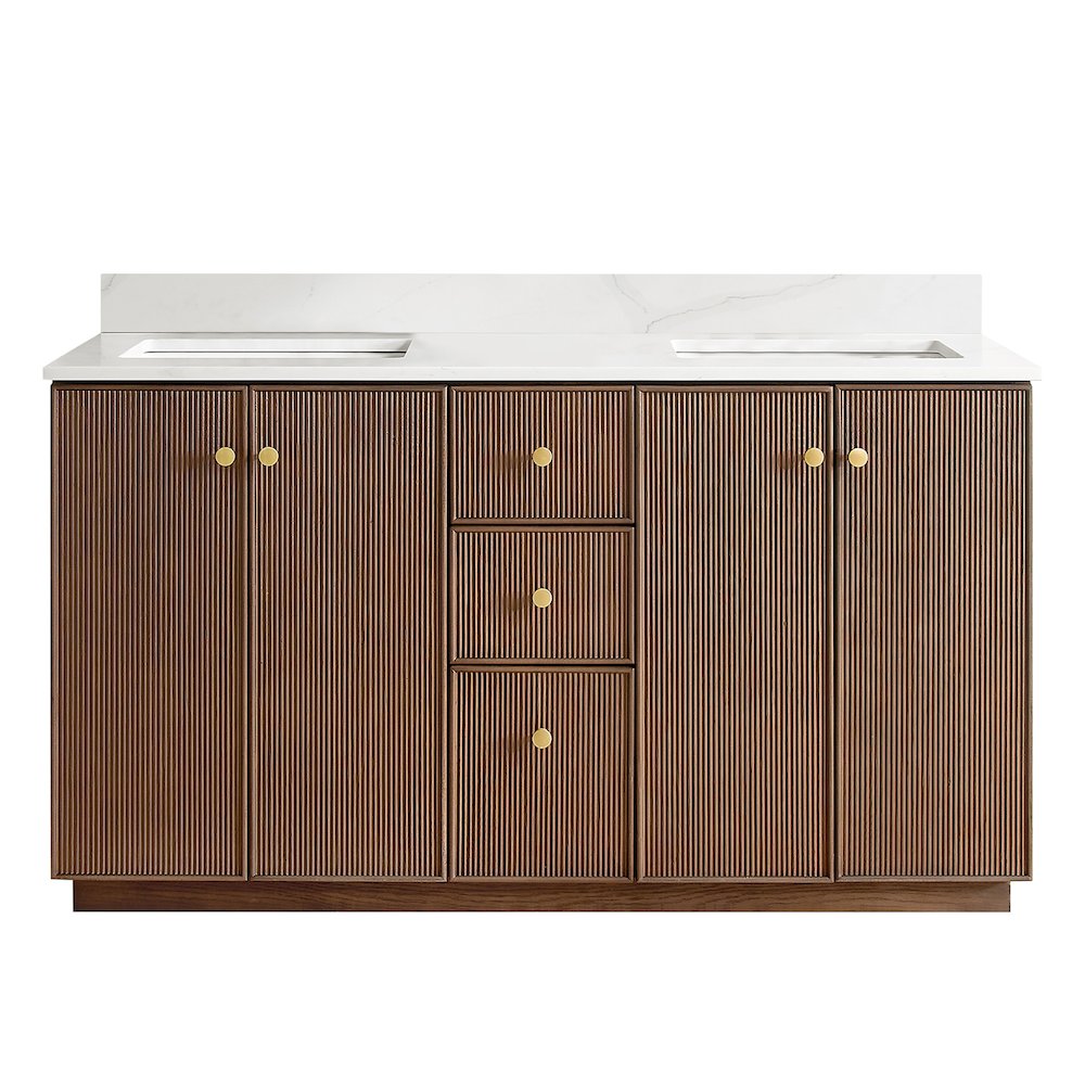 Oza 60M" Free-standing Double Bath Vanity in Aged Dark Brown Oak. Picture 2