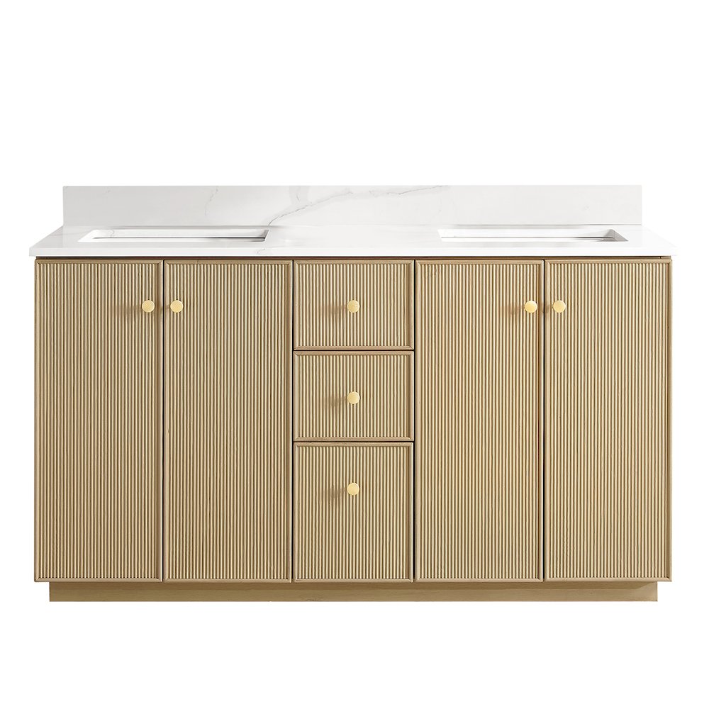 Oza 60M" Free-standing Double Bath Vanity in Aged Natural Oak. Picture 2