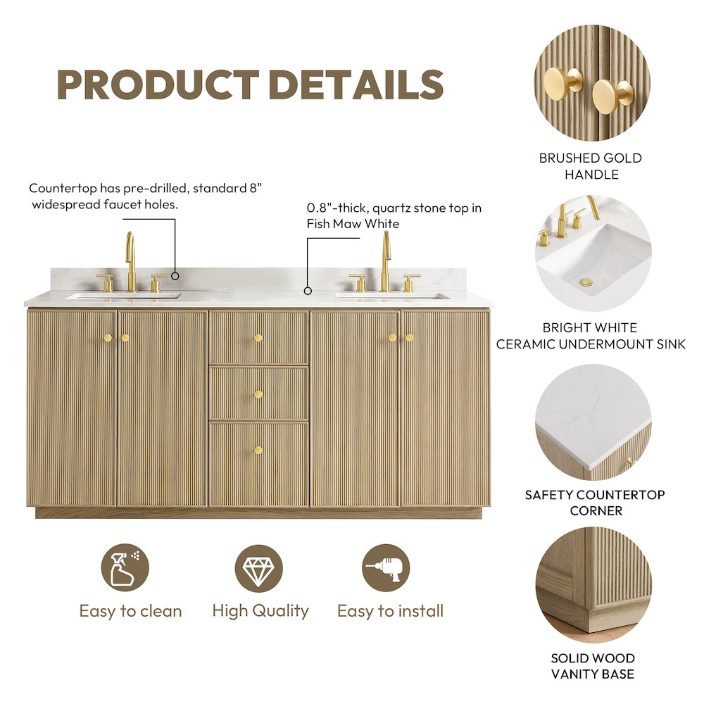 Oza 72" Free-standing Double Bath Vanity in Aged Natural Oak. Picture 17