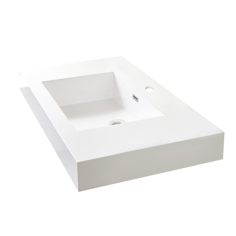 Rectangular White Finish Composite Granite Stonec Console Bathroom Vanity Sink. Picture 2