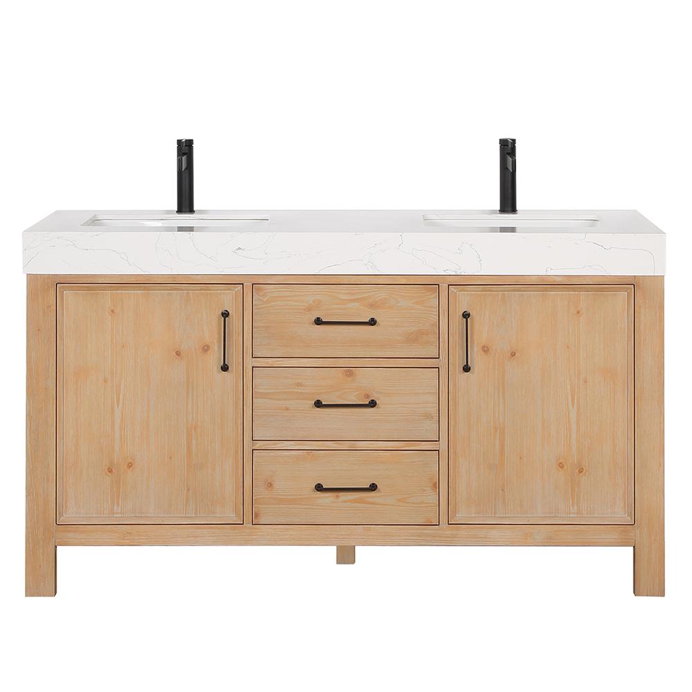 Free-standing Double Bathroom Vanity with Composite top in Lightning White. Picture 1