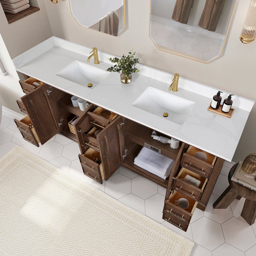 Tokyo 84" Freestanding Double Bath Vanity in Aged Dark Brown Oak. Picture 6