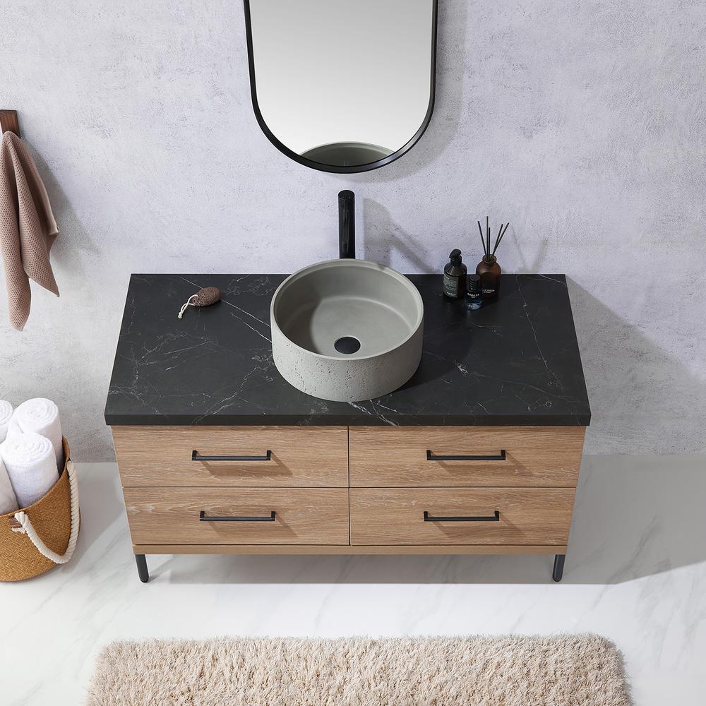 Single Sink Bath Vanity with Sintered Stone Top with Concrete Sink and Mirror. Picture 7