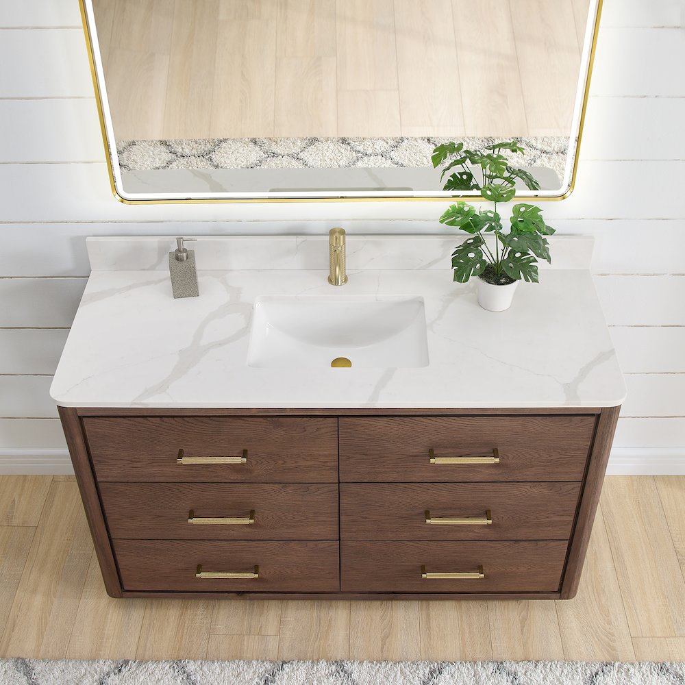 Porto 55" Free-standing Single Bath Vanity in Aged Dark Brown Oak. Picture 3