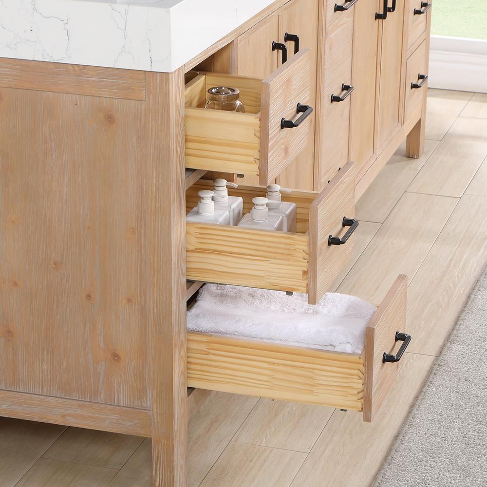 Free-standing Double Bathroom Vanity with Composite top in Lightning White. Picture 11