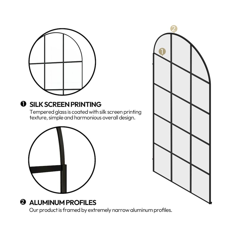Aranaz 34" W x 78" H Fixed Single Panel Frameless Shower Door in Matte Black. Picture 9