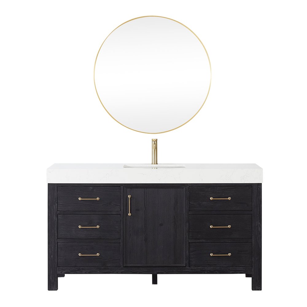 León 60in. Free-standing Single Bathroom Vanity in Fir Wood Black. Picture 1