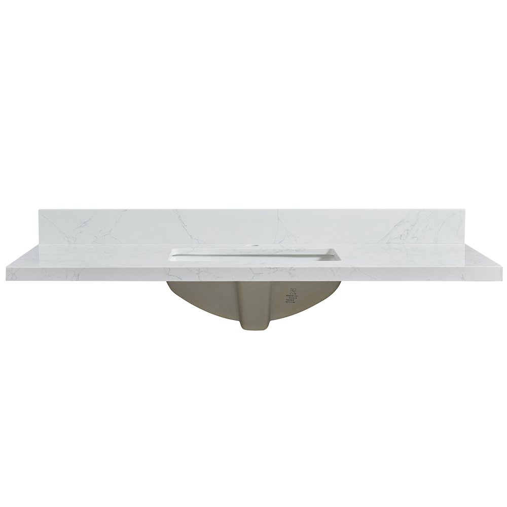 Composite Stone Vanity Top in Grain White with White Rectangular Single Sink. Picture 1