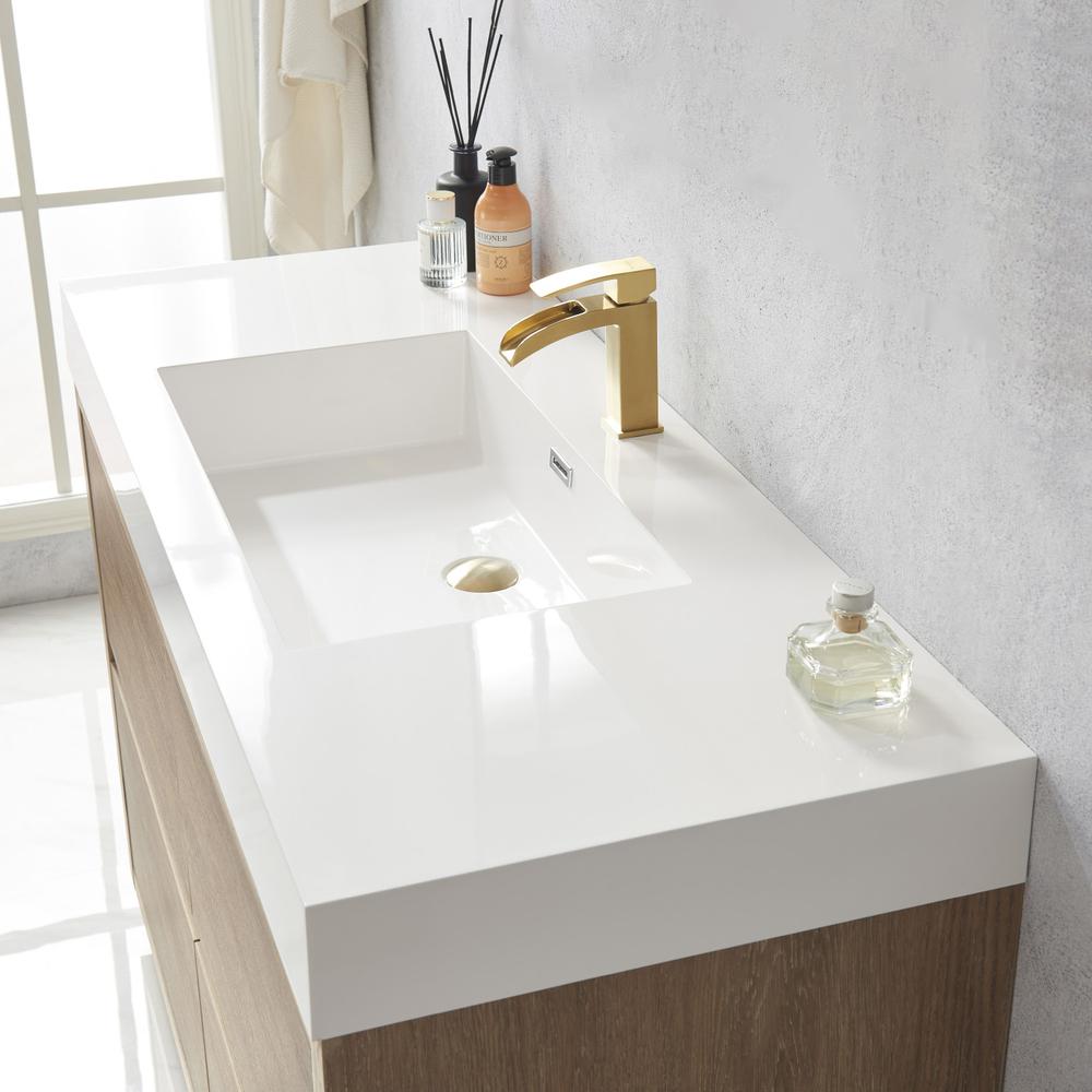 Single Sink Bath Vanity with White Composite Integral Square Sink Top. Picture 8