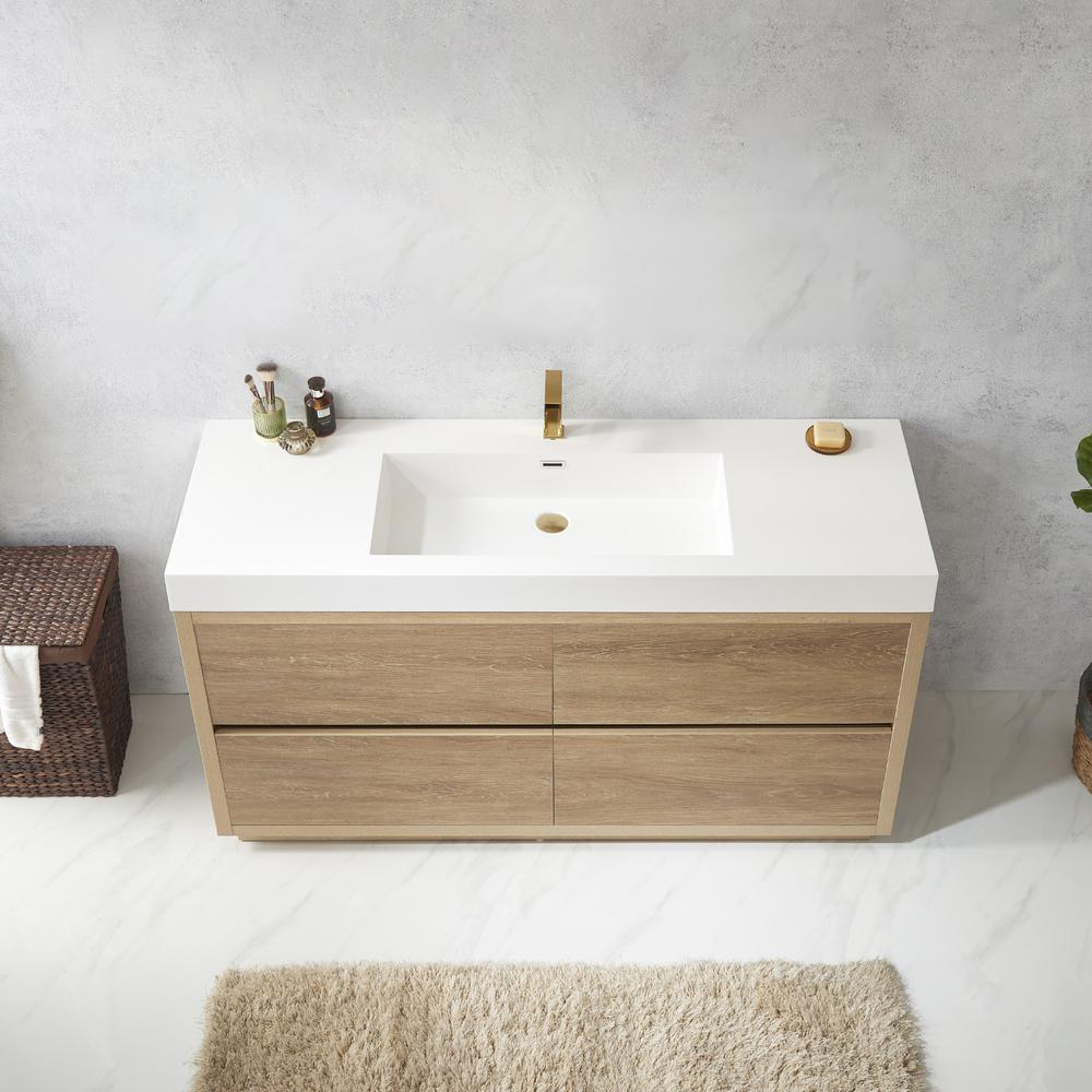 Single Sink Bath Vanity with White Composite Integral Square Sink Top. Picture 5