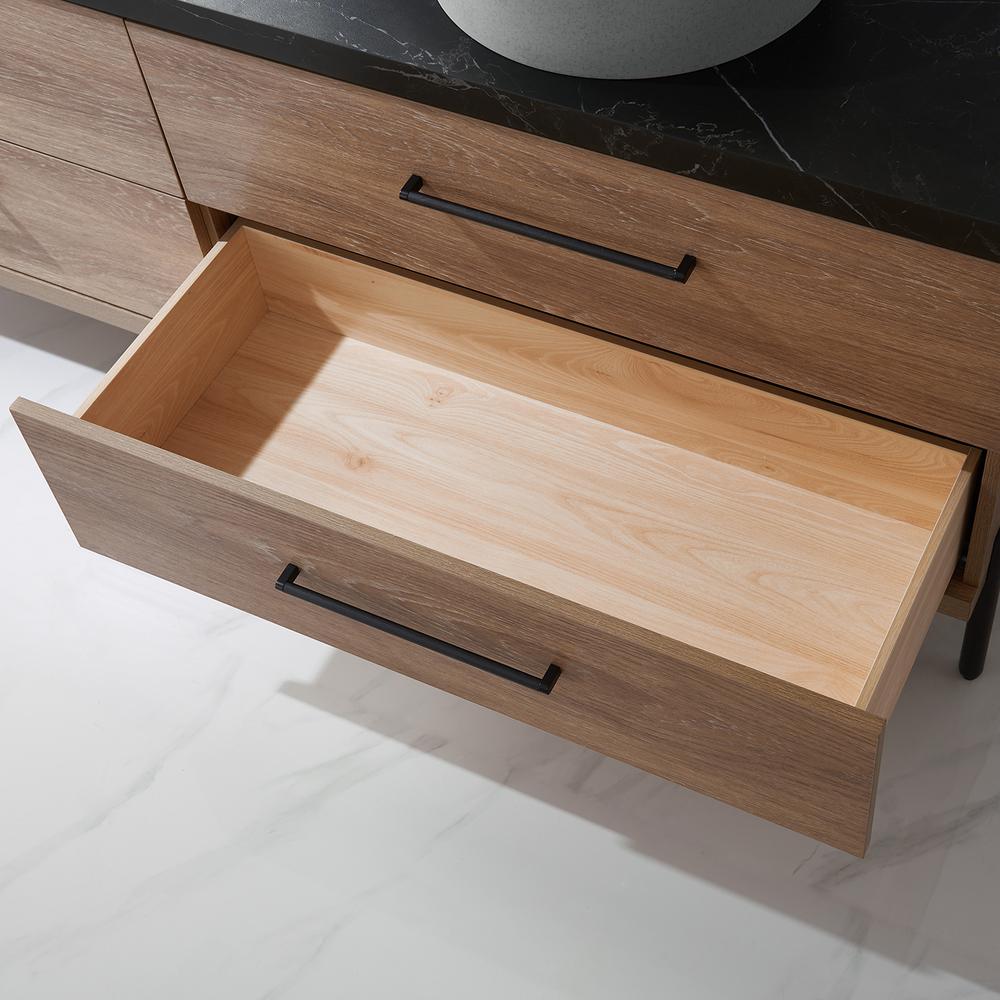 Double Sink Bath Vanity with Sintered Stone Top with Concrete Sink and Mirror. Picture 10