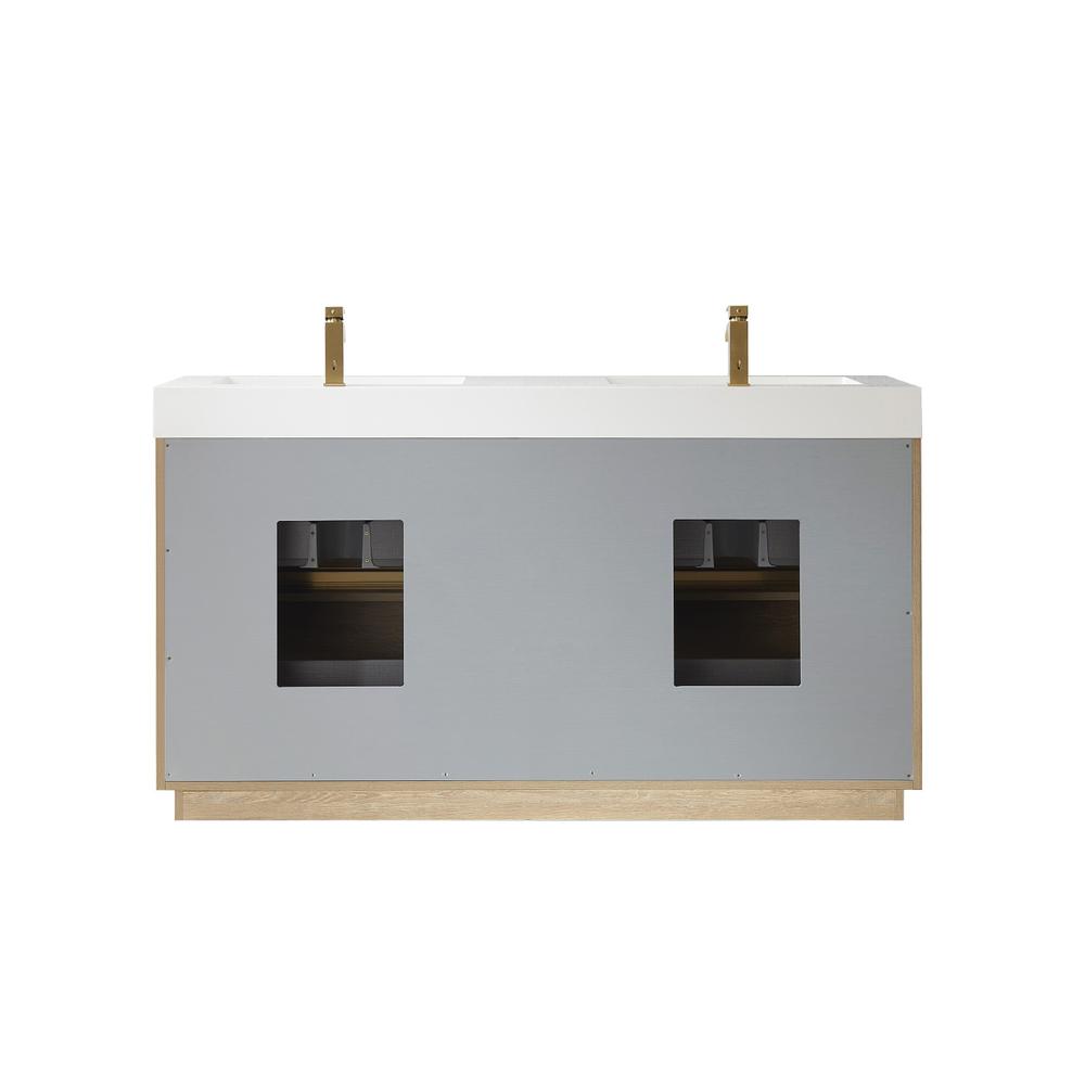 Double Sink Bath Vanity with White Composite Integral Square Sink Top. Picture 2