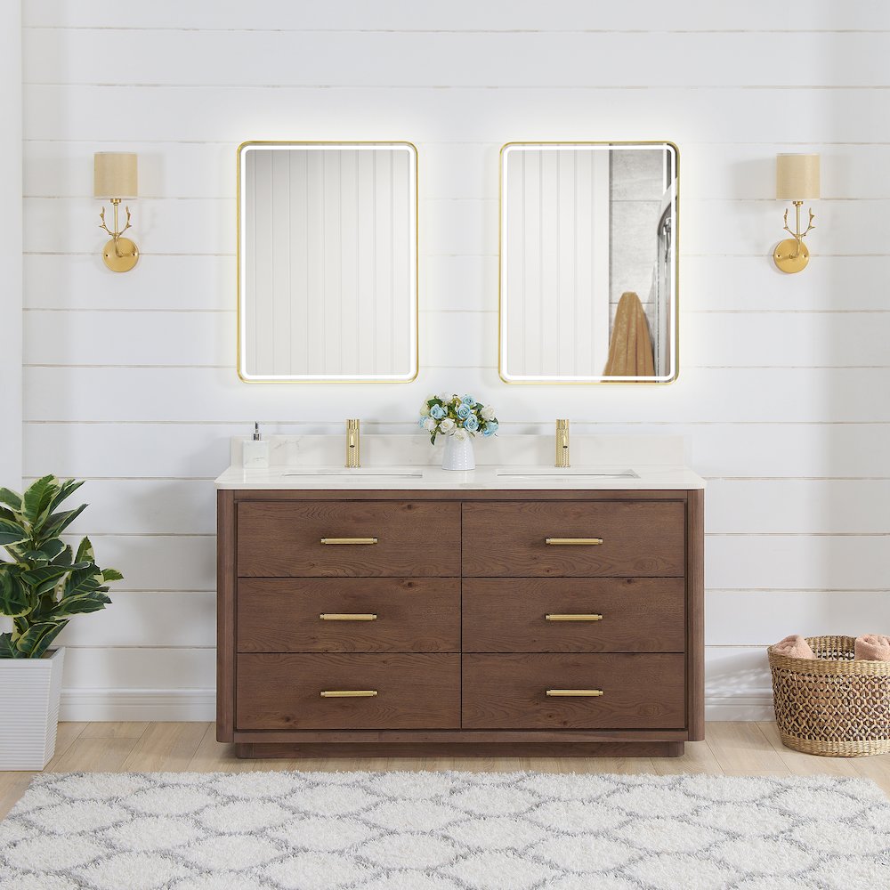 Porto 60M" Free-standing Double Bath Vanity in Aged Dark Brown Oak. Picture 7