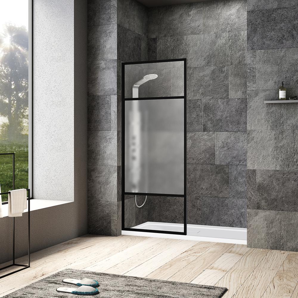 Tafalla 34" W x 74" H Framed Fixed Glass Panel in Matte Black. Picture 7