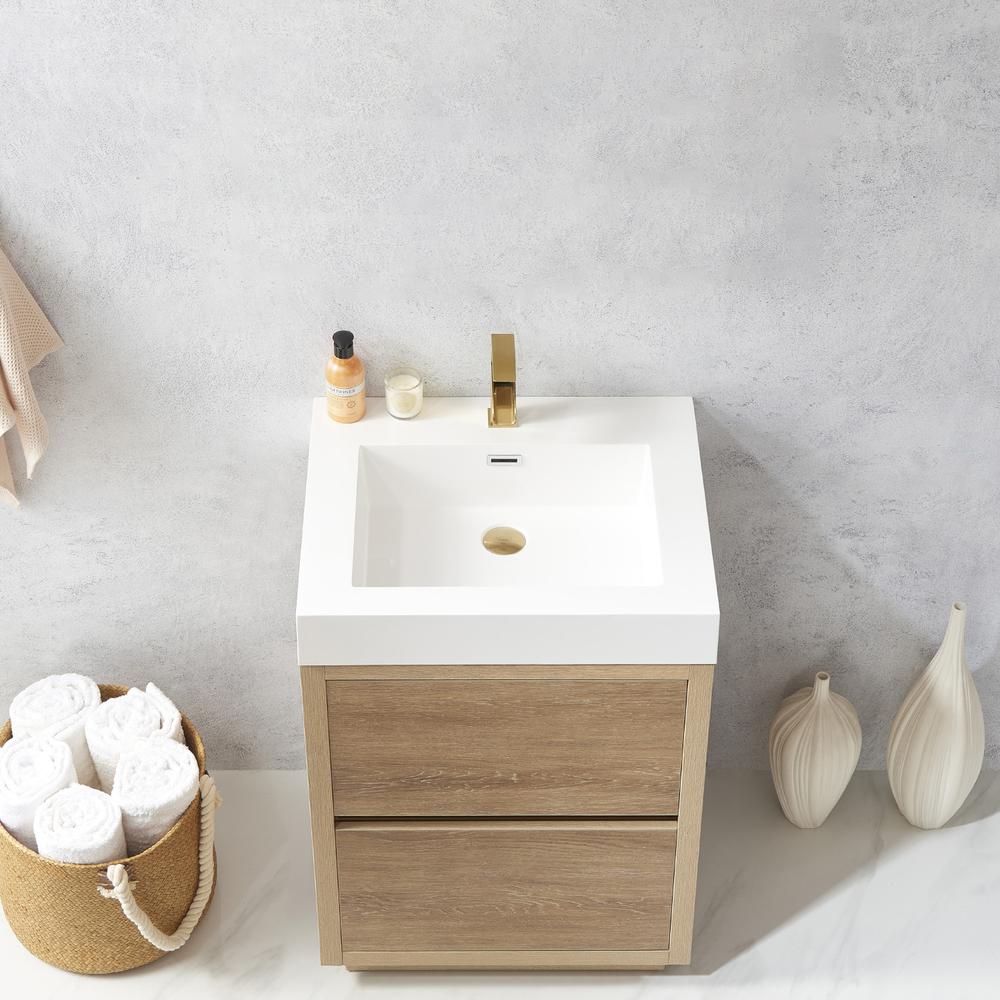 Single Sink Bath Vanity with White Composite Integral Square Sink Top. Picture 5