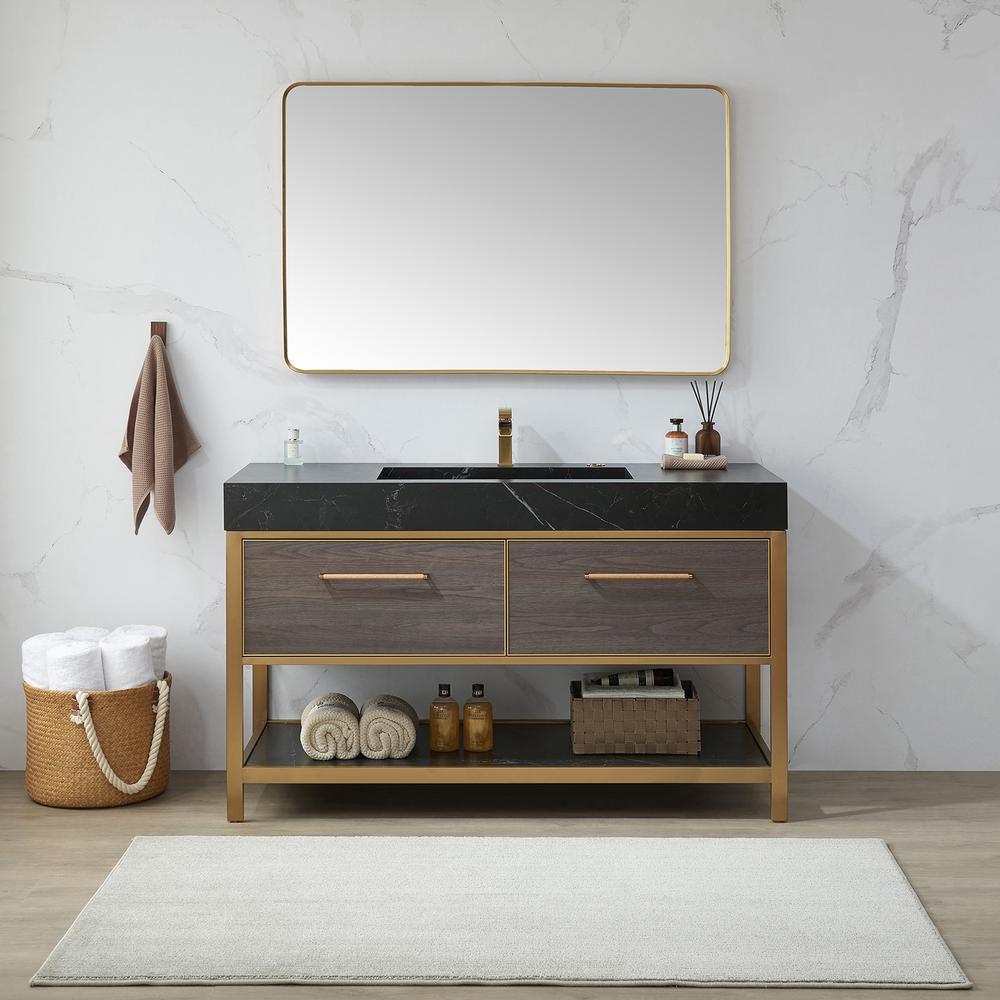 Mutriku 48 in. W x 32 in. H Rectangle Metal Wall Mirror in Brushed Gold. Picture 7