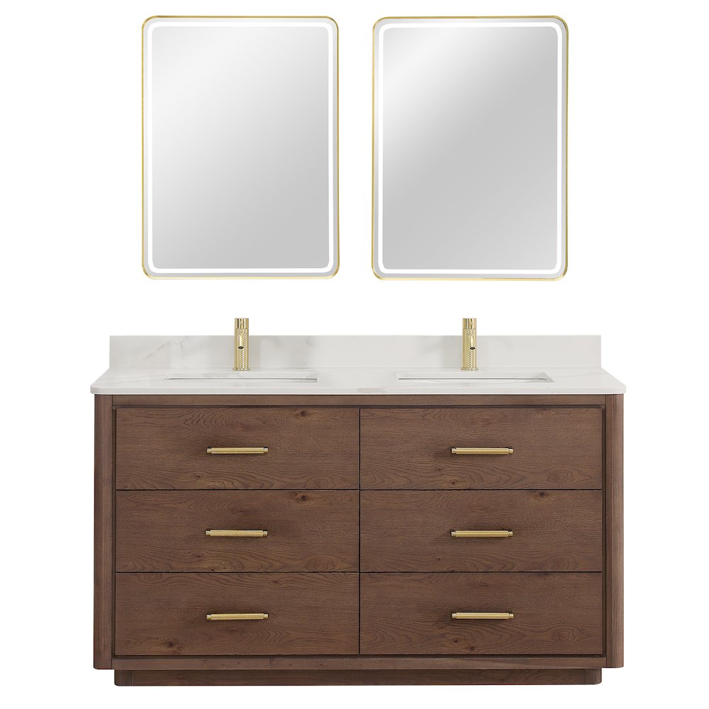 Porto 60M" Free-standing Double Bath Vanity in Aged Dark Brown Oak. Picture 1