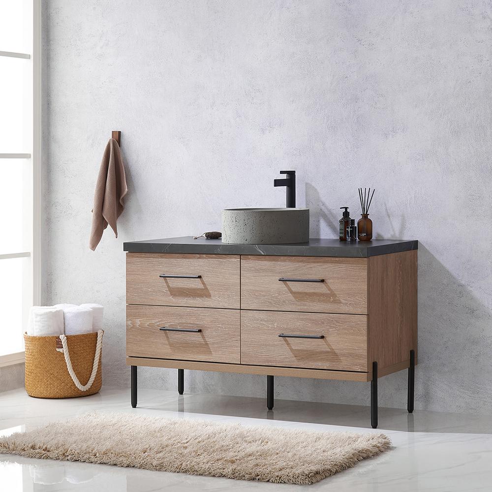 Single Sink Bath Vanity with Black Sintered Stone Top with Concrete Sink. Picture 5