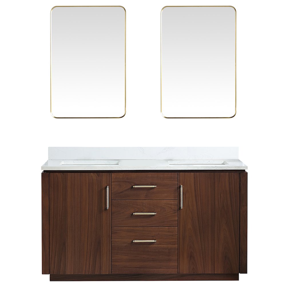 San 60M" Free-standing Double Bath Vanity in Natural Walnut. Picture 2