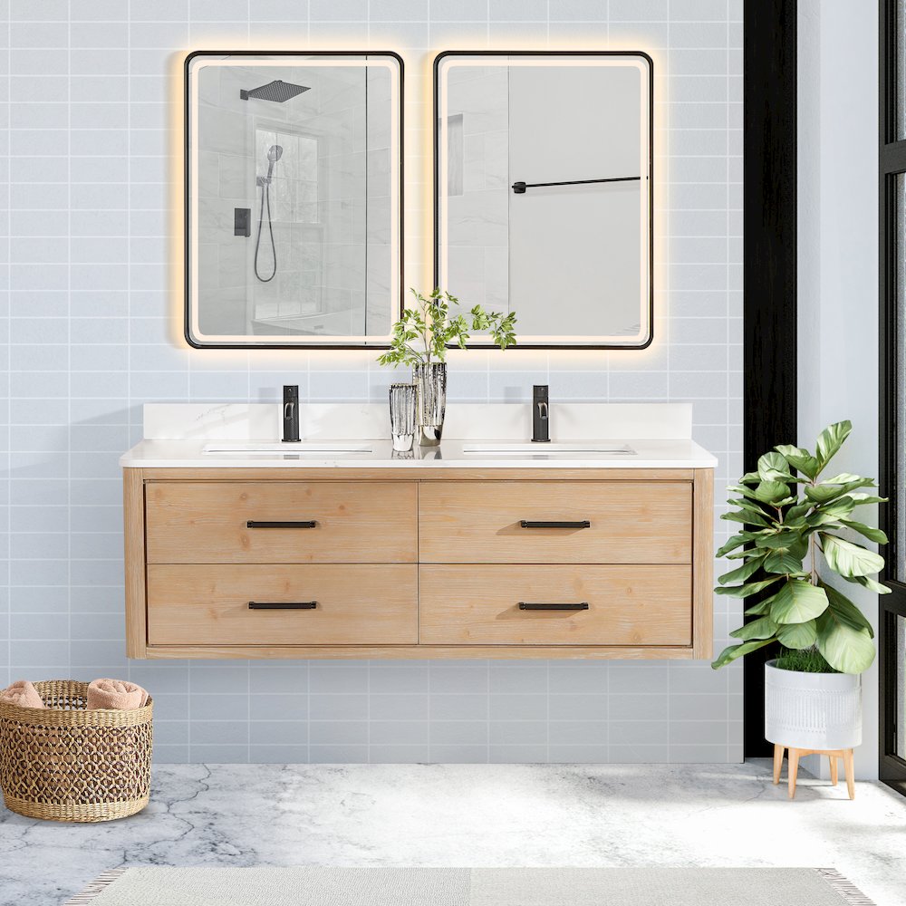 Cristo 60M" Floating Double Bath Vanity in Fir Wood Brown. Picture 3