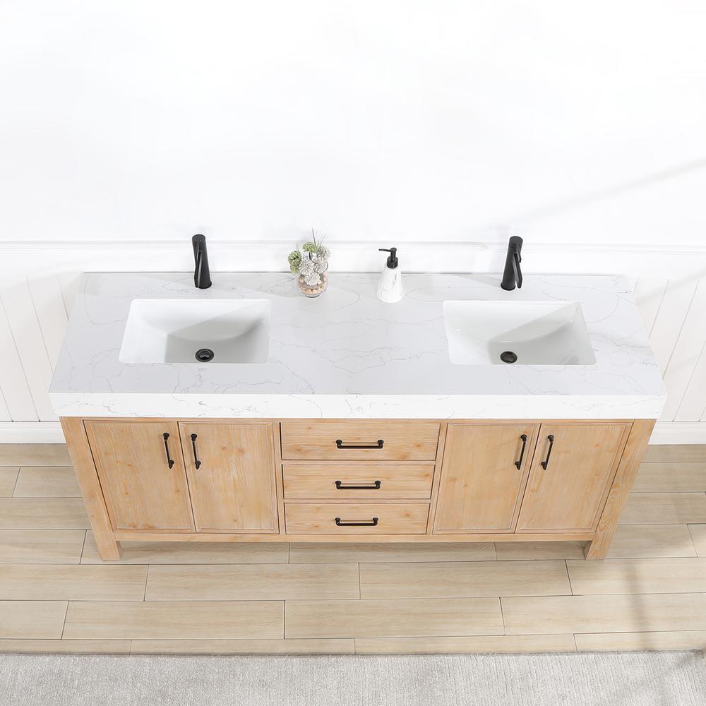 Free-standing Double Bathroom Vanity with Composite top in Lightning White. Picture 5